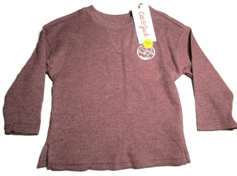 Cat & Jack Baby Boy Brown Waffle Knit Pullover Shirt Long Sleeve Size 12 months
